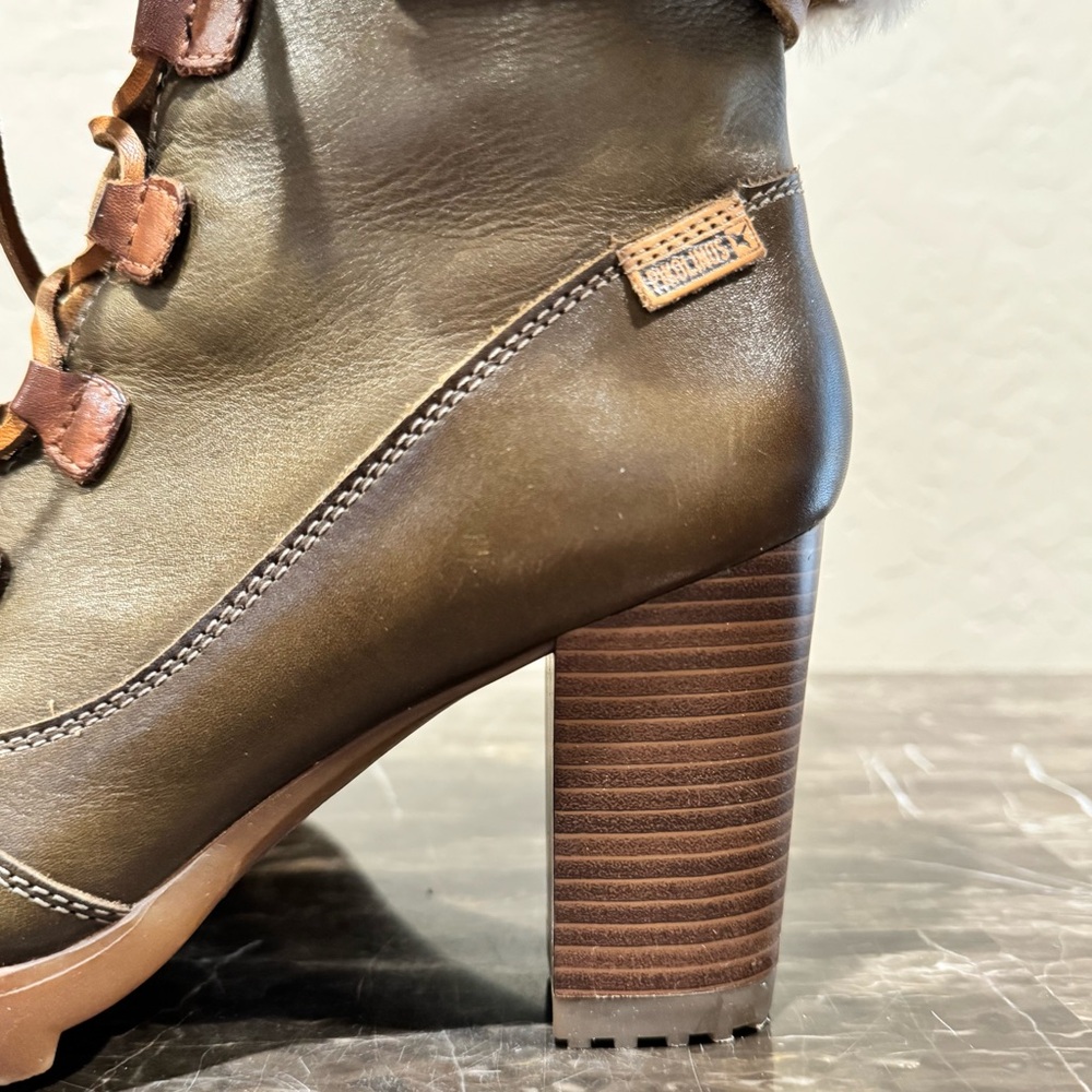 Pikolinos Siena Faux Fur Trimmed Heeled Leather Ankle Boots - Picture 3 of 12